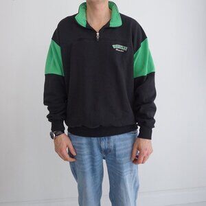 Vtg '90S Westbound Black Green Whistler Canada Quarter Zip Cotton Sweater Large